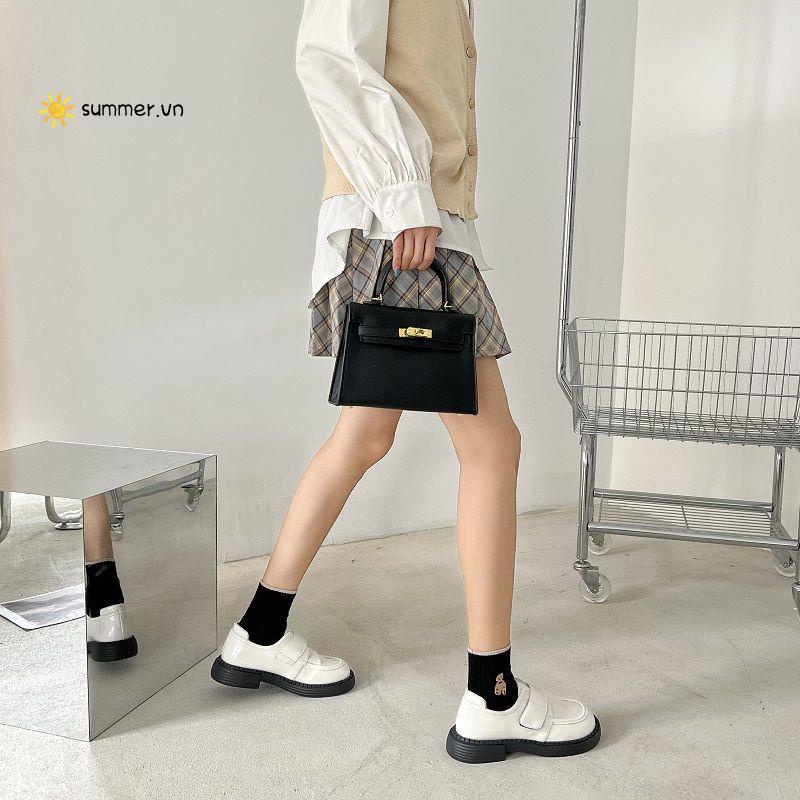 Giày Da Mềm Đế Dày Màu Đen Phong Cách Preppy Thời Trang Mùa Xuân 2022