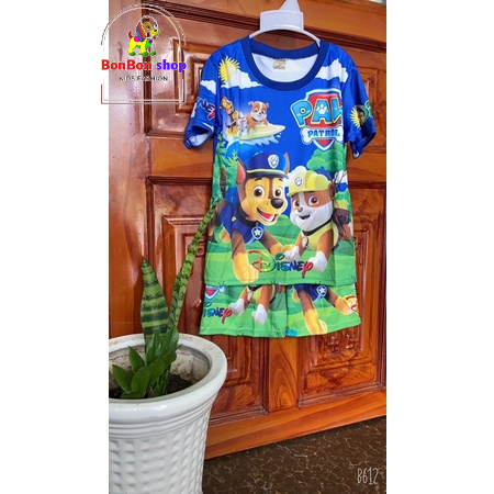 (C04_Kèm video) Hót Hót - Đồ bộ bé trai, có hình chú chó cứu hộ vải 3D mát lạnh có tay cho bé 3 tuổi - 7 tuổi