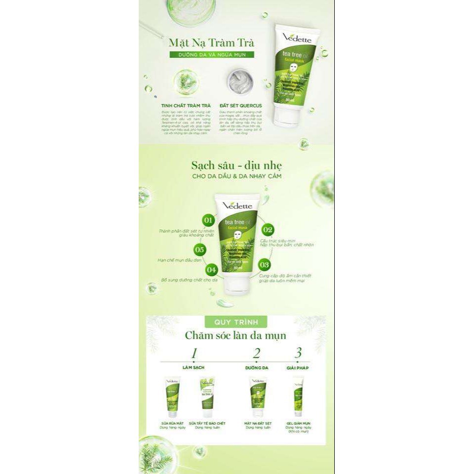 ☀️ Mặt Nạ Đất Sét Tràm Trà 80ml Tea Tree Oil VEDETTE - NGỪA MỤN VÀ THANH LỌC DA - TP03009005424