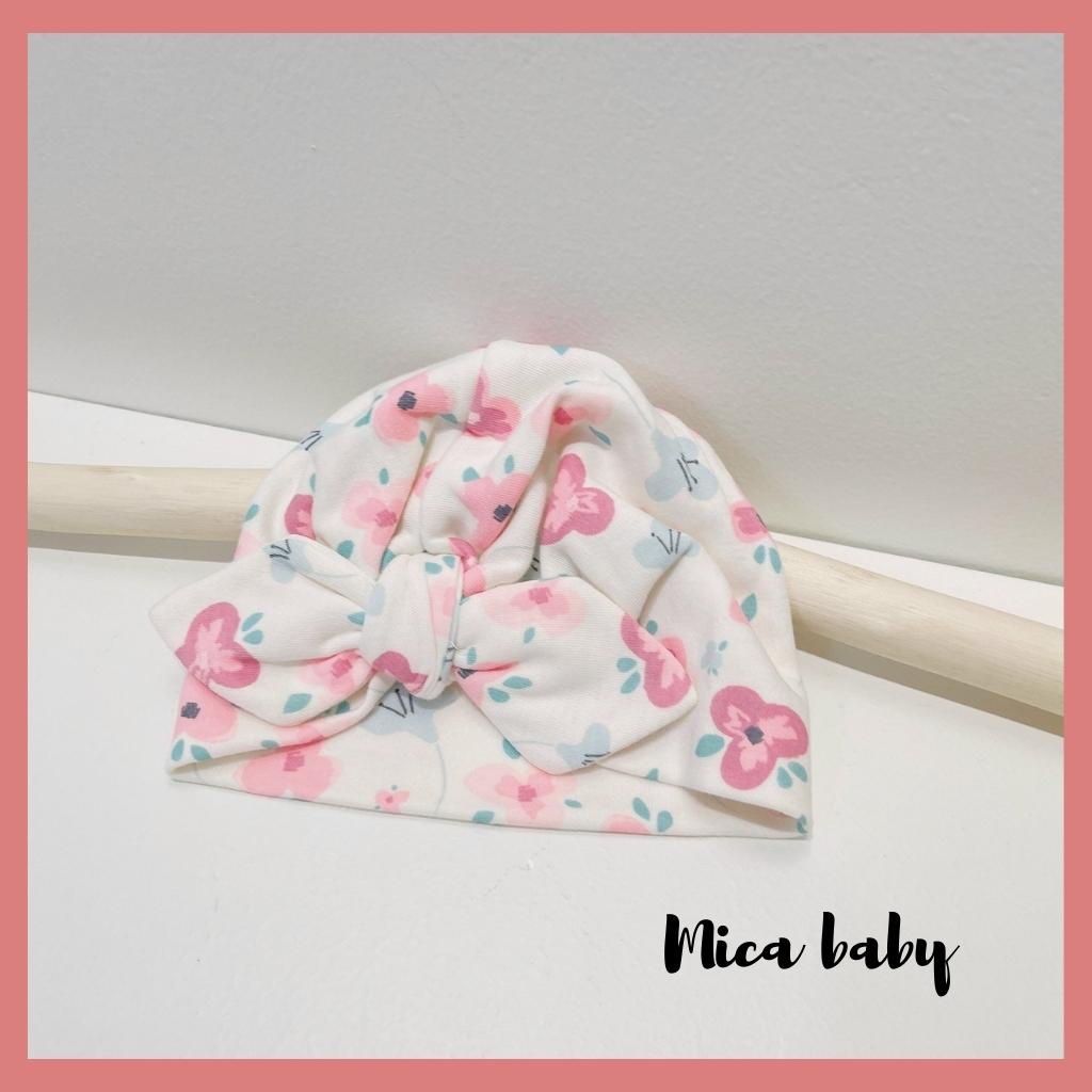 Mũ turban họa tiết hoa tím hồng xinh xắn cho bé gái MTB165 Mica Baby
