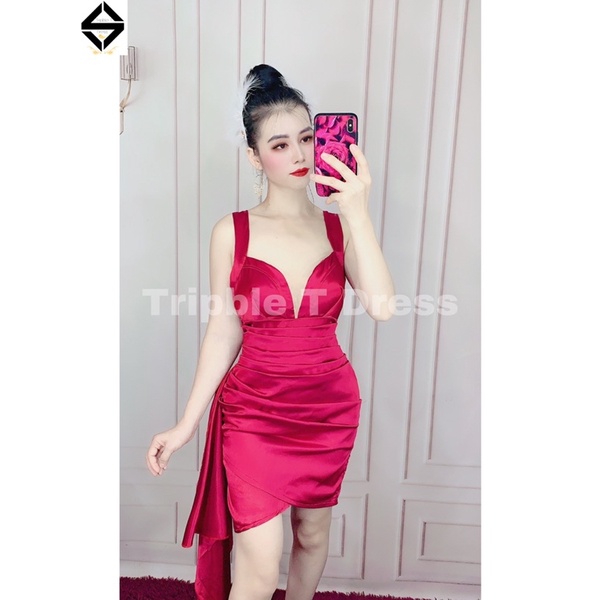 Đầm body phi lụa nhún bèo eo TRIPBLE T DRESS - free size