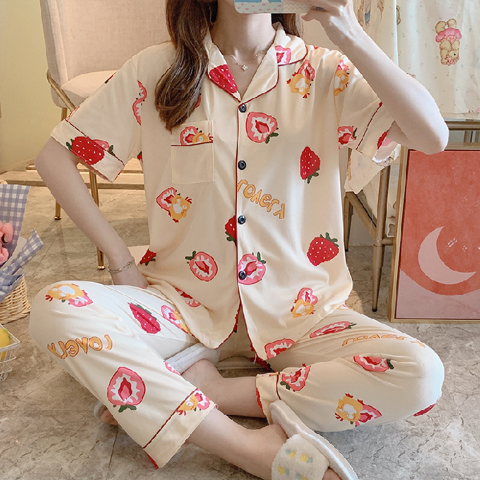 Bộ Đồ Ngủ Ngắn Tay Phong Cách Hàn Quốc Cho Nữ