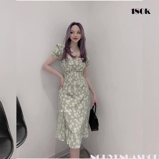Đầm xòe họa tiết hoa cúc họa mi