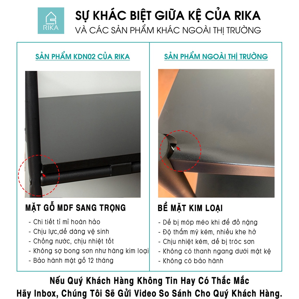 Kệ nhà bếp để đồ đa năng thông minh 3 4 tầng Rika KDN-02 thép carbon không rỉ, có bánh xe để nồi cơm điện lò nướng