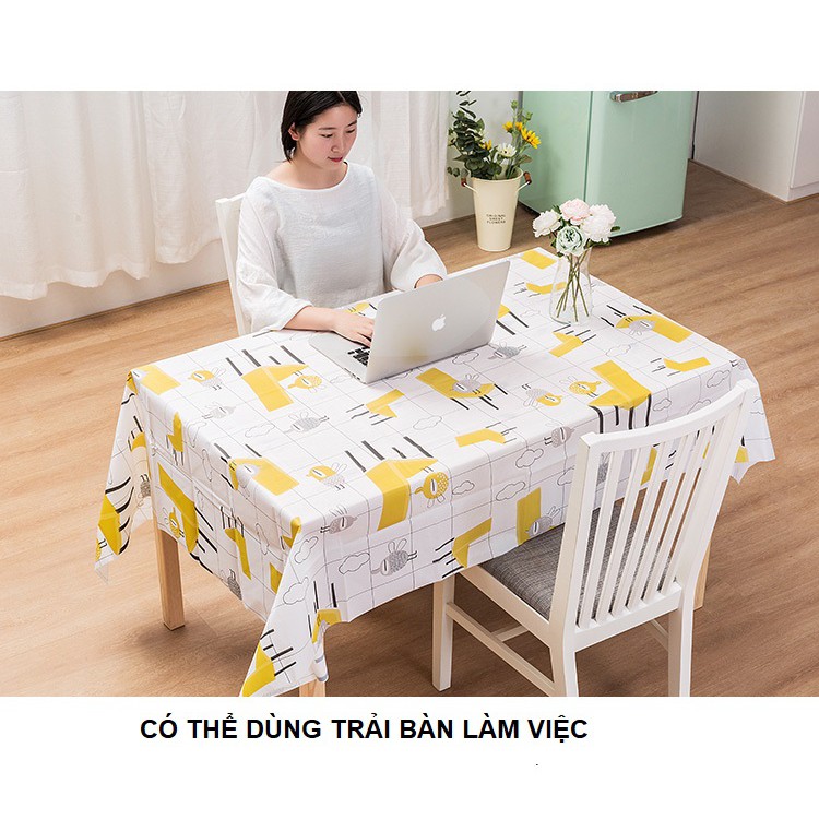 Khăn trải bàn phong cách bắc âu chống nước và dầu, chất liệu vải pvc in hình caro