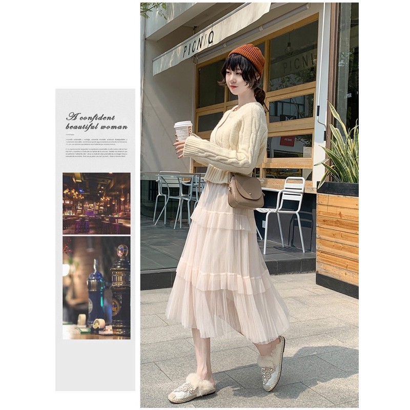 Chân váy dáng dài xếp tầng voan bồng | BigBuy360 - bigbuy360.vn