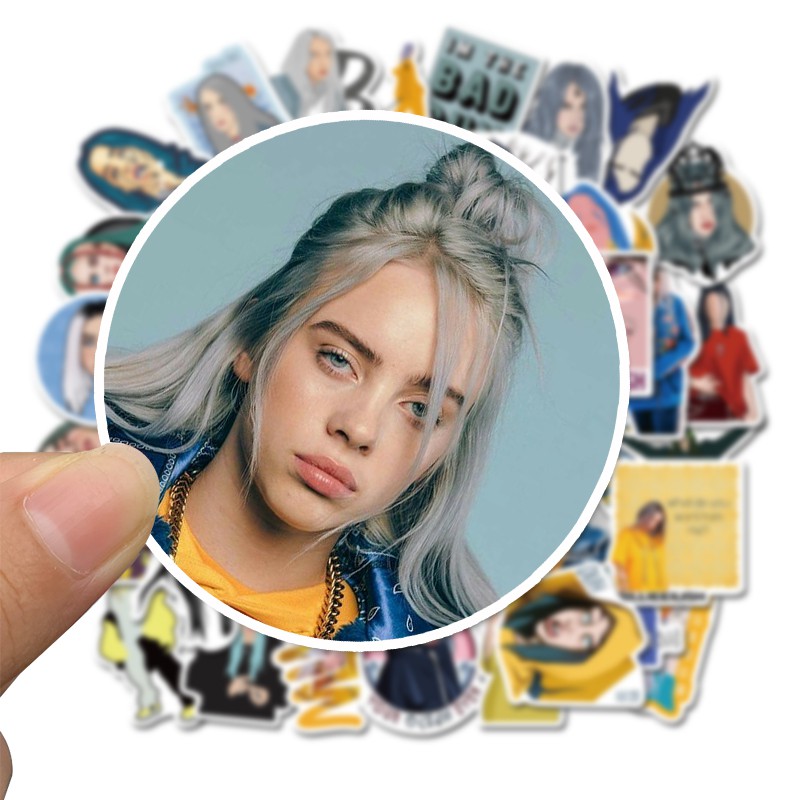 Bộ 50 miếng dán chống thấm nước hình Billie Eilish trang trí nhà/guitar/laptop/mũ bảo hiểm