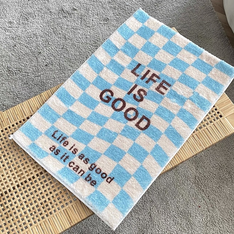 Thảm chùi chân kẻ ô, thảm chùi lông cừu phòng khách - Décor nhà Sò