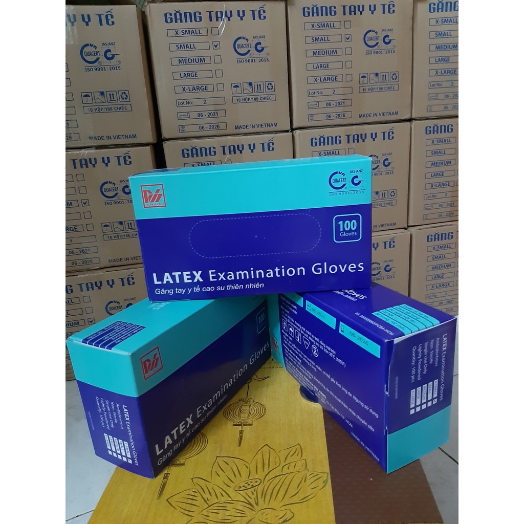 Thùng Găng tay y tế Duy Hàng có bột  - thùng 10 hộp Găng tay y tế  Duy Hàng cao su thiên nhiên LATEX Hộp 50 đôi(100 cái)
