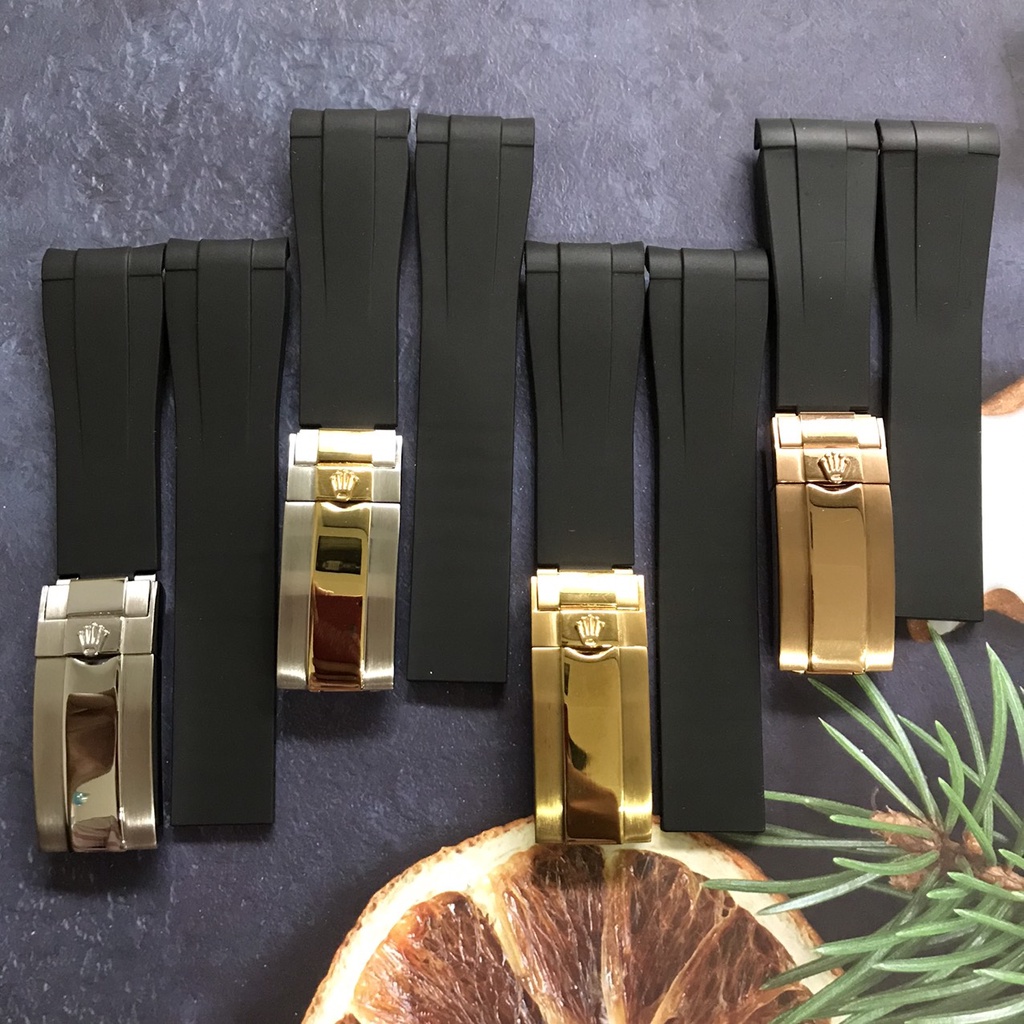 (TẶNG KÈM DỤNG CỤ THAY DÂY) Dây đồng hồ đeo tay Rolex Cao su 20mm Kèm khoá cao cấp inox không gỉ