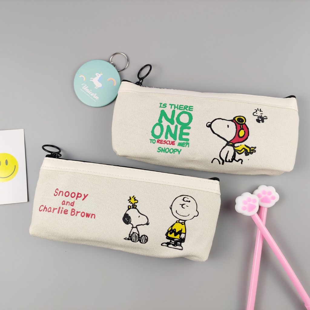 Túi Đựng Bút Bằng Vải Canvas In Hình Snoopy Dễ Thương Dành Cho Học Sinh