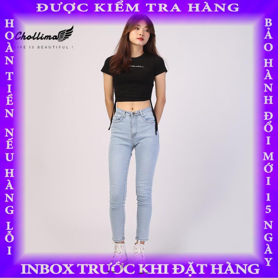 Quần jeans dài nữ co giãn Chollima trơn màu xanh trắng QD024 phong cách hàn quốc baybay
