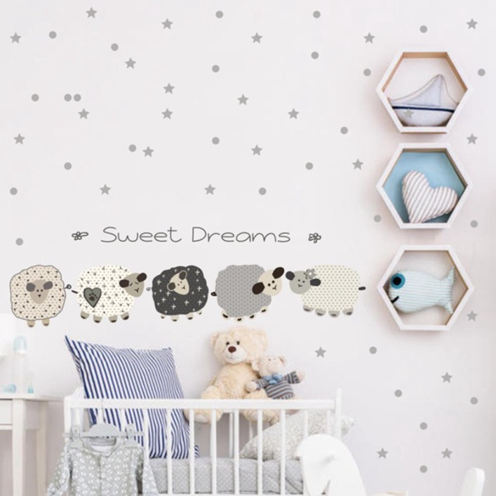 Combo dán tường độc đáo, sinh động hình CON CỪU nhiều màu sắc thích hợp cho con nhỏ