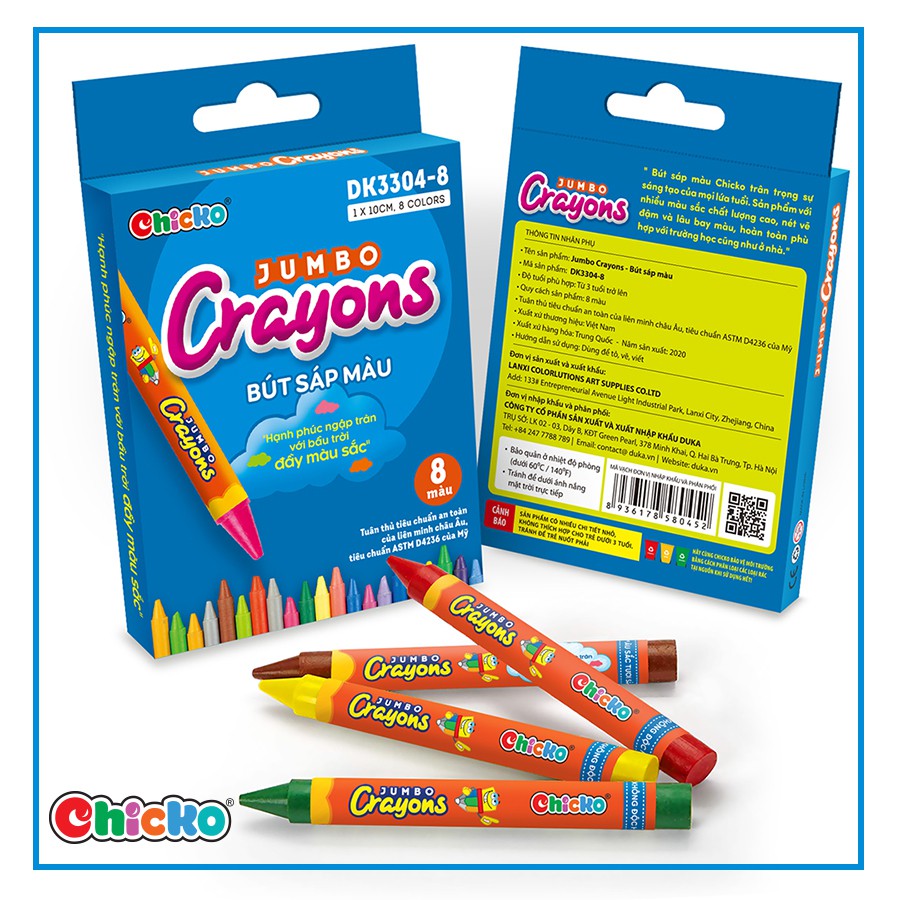 Bút Sáp Màu Duka Jumbo Crayons - 8 Màu [An Toàn Cho Bé]