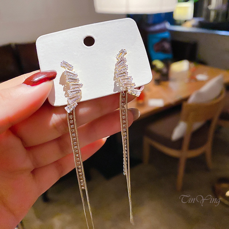 GETNOIVAS Bông Tai Dáng Dài Phối Tua Rua Bằng Bạc Zircon Thời Trang Cho Nữ