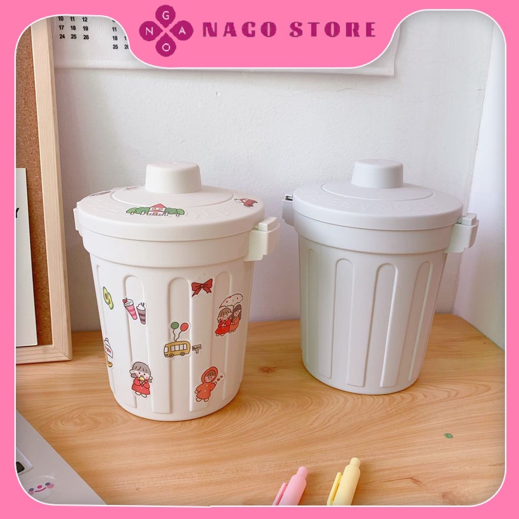 Thùng Đựng Rác Mini, Hộp Đựng Đa Năng Có Nắp Tặng Sticker Nago Store