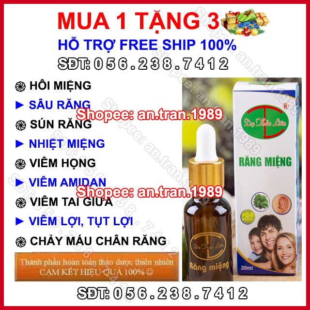 [ +3 QUÀ TẶNG ] Tinh dầu Răng Miệng Dạ Thảo Liên - Hôi miệng, Đau răng, Viêm lợi, Viêm họng, Nhiệt Miệng