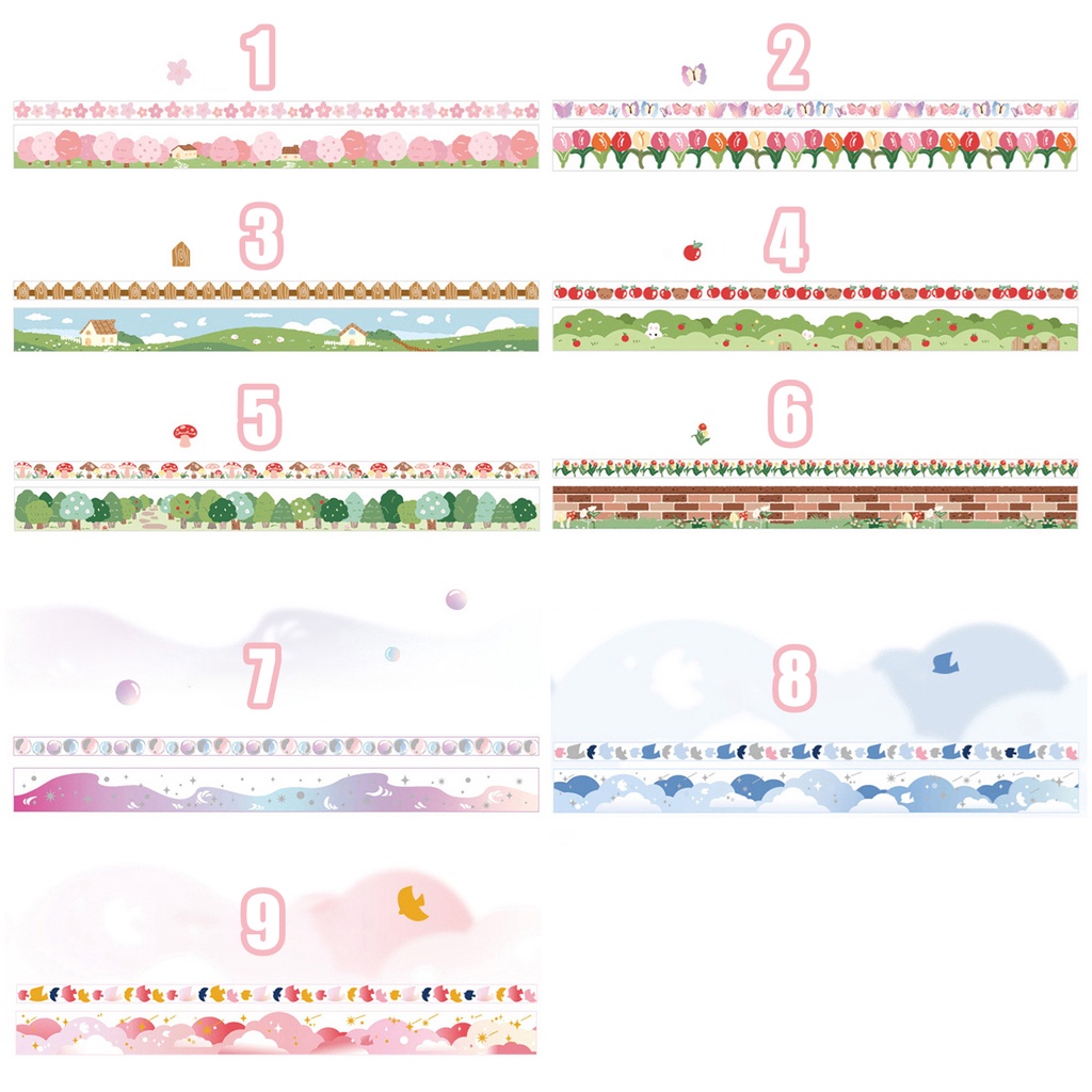 Set 2 Cuộn Băng Dính Washi Trang Trí Sổ Tay Nhật Ký