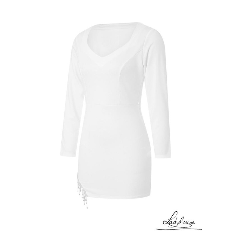 Đầm ôm dáng tay dài cổ chữ V lưng cao màu sắc thời trang cho nữ