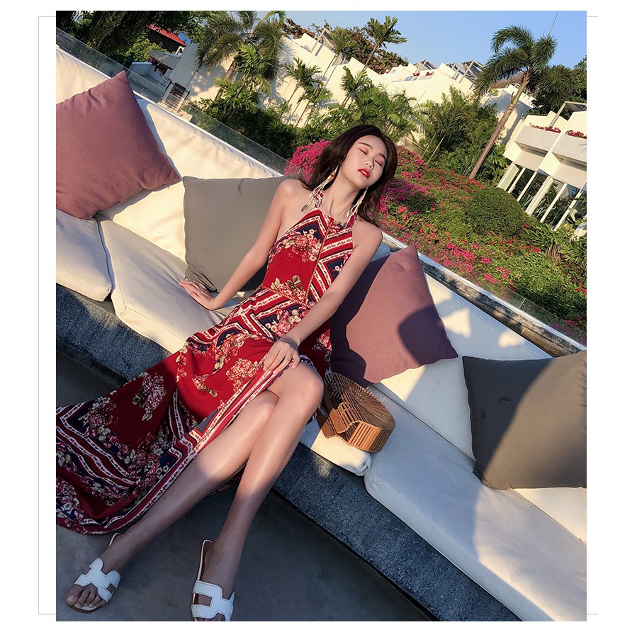 Đầm maxi chiffon hở lưng in họa tiết gợi cảm cho nữ | BigBuy360 - bigbuy360.vn