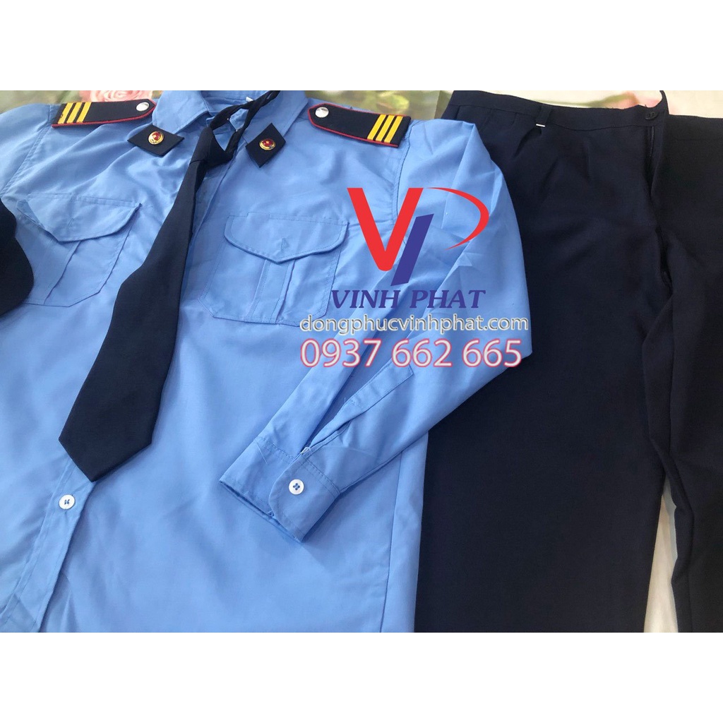 Trọn Bộ Đồng Phục Bảo Vệ Xanh Tay Dài Vải Đẹp Chất Lượng Bao Gồm Phụ Kiện Nón, Cầu Vai, Ve Áo, Cà Vạt - Hình thật