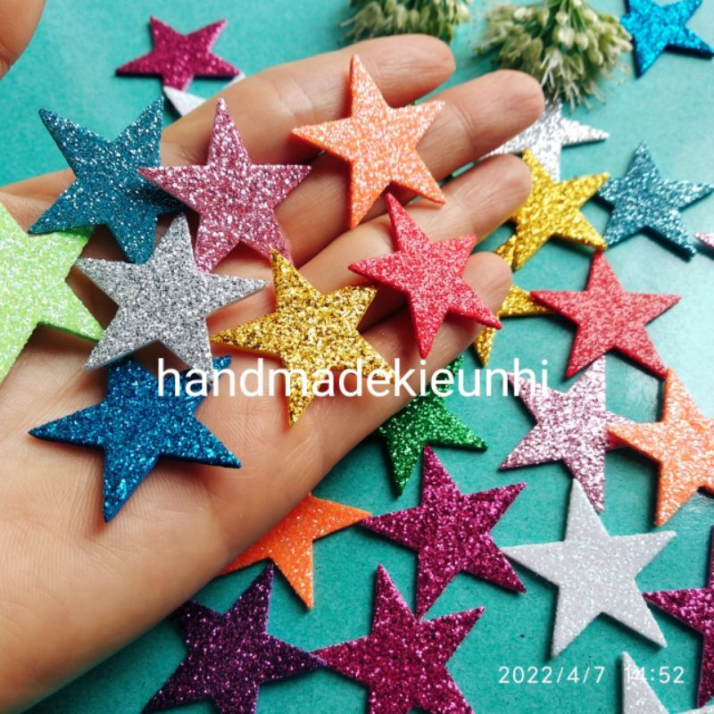 20 -40 - 80 Hình NGÔI SAO, 5cm, 3.1cm, 1.5cm bằng XỐP KIM TUYẾN - thủ công mầm non cho bé- trang trí thiệp, bưu thiêp...