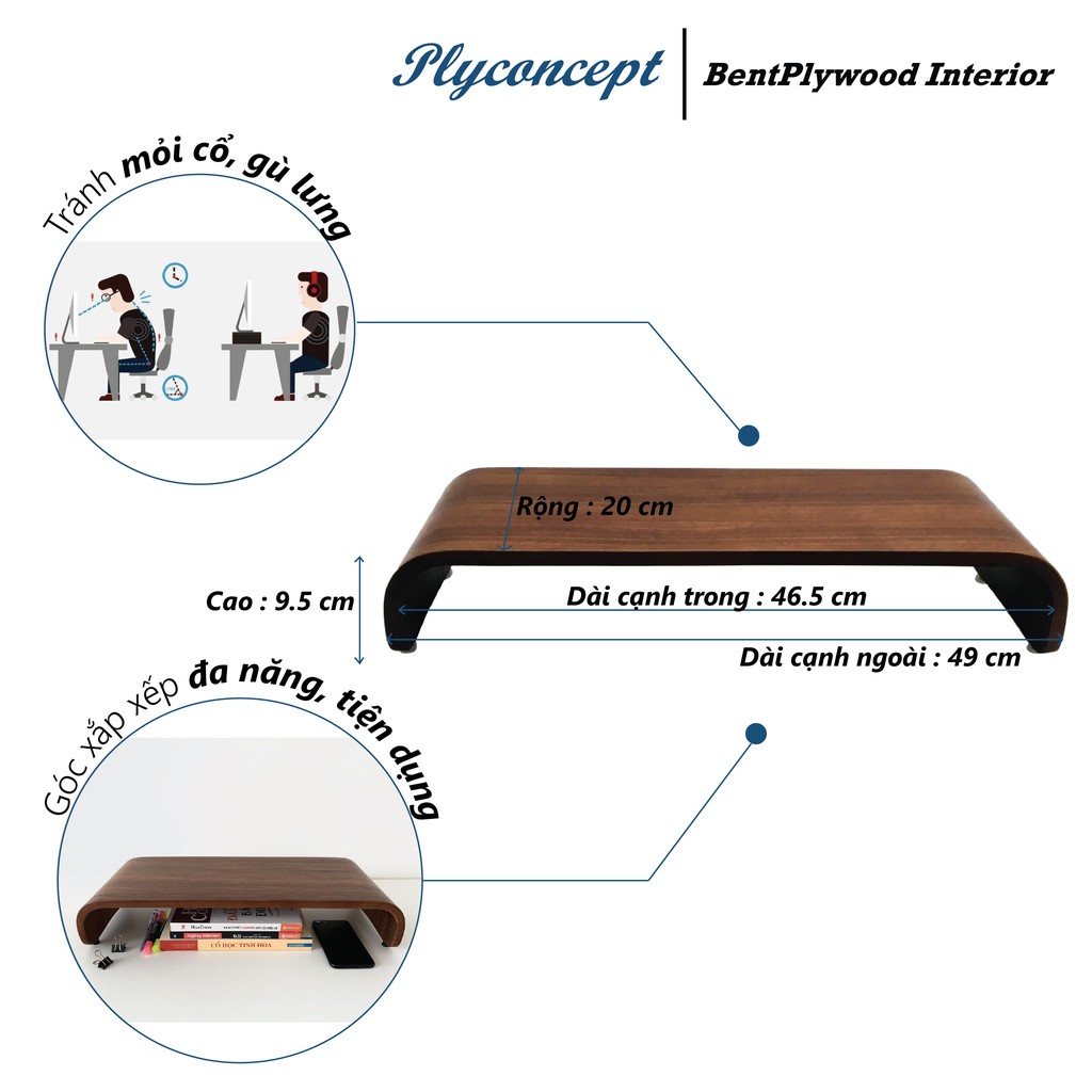 Kệ màn hình, bàn kê màn hình máy tính Plyconcept Monitor Stand Màu Gỗ Walnut