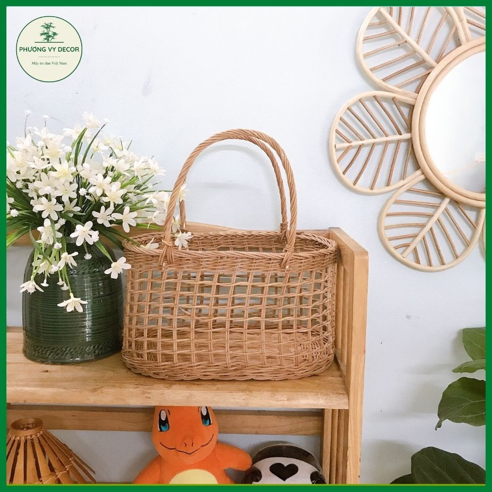 Làn mây, túi xách mây tre đan size to phong cách vintage picnic, decor, chụp hình