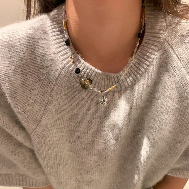 Dây chuyền A1594 chuỗi hạt hình hoa hoa đính đá pha lê nhiều màu sắc phong cách cổ điển