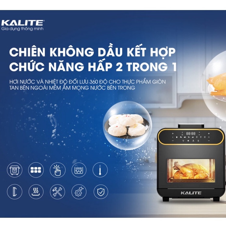 Nồi chiên hơi nước Kalite Steam Pro - nồi chiên không dầu 15L, nướng hấp 2 trong 1- hàng chính hãng bảo hành 24 Tháng