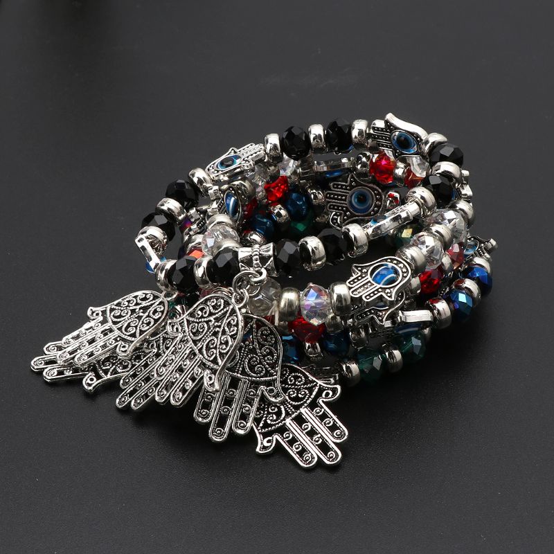 [Hàng mới về] Vòng tay chuỗi hạt co giãn mặt hình bàn tay hamsa độc đáo