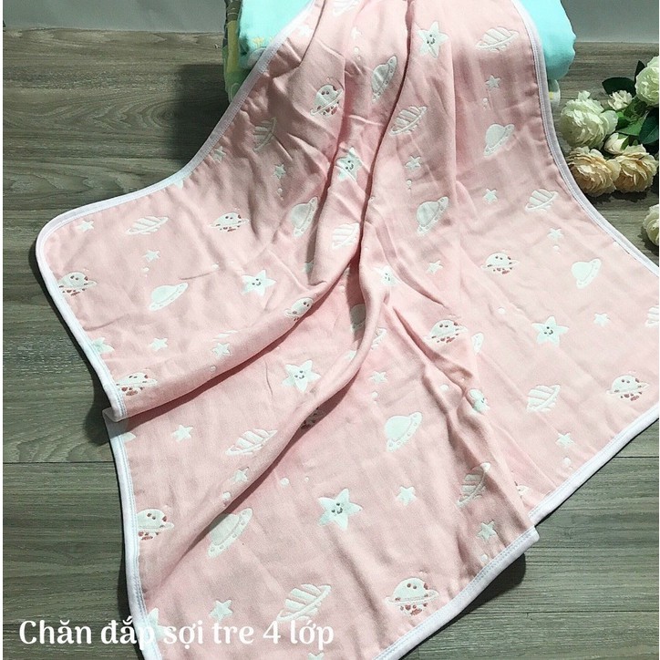 Chăn/khăn dùng đắp (ủ) cho trẻ sơ sinh, chuẩn sợi tre 4 lớp, in hình 2 mặt (KT 80cmx80cm)