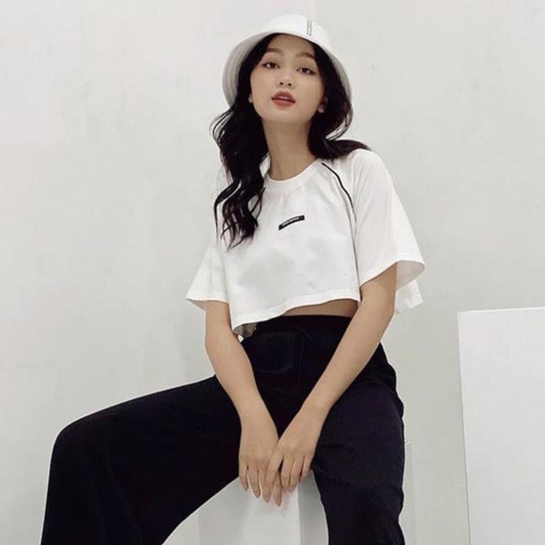 [Mã FASHIONG10 giảm 10k đơn 50K] Áo Croptop Nữ Tay Lỡ Logo Ngực 🦋FREESHIP🦋 Áo Phông Nữ Dáng Lửng  | BigBuy360 - bigbuy360.vn