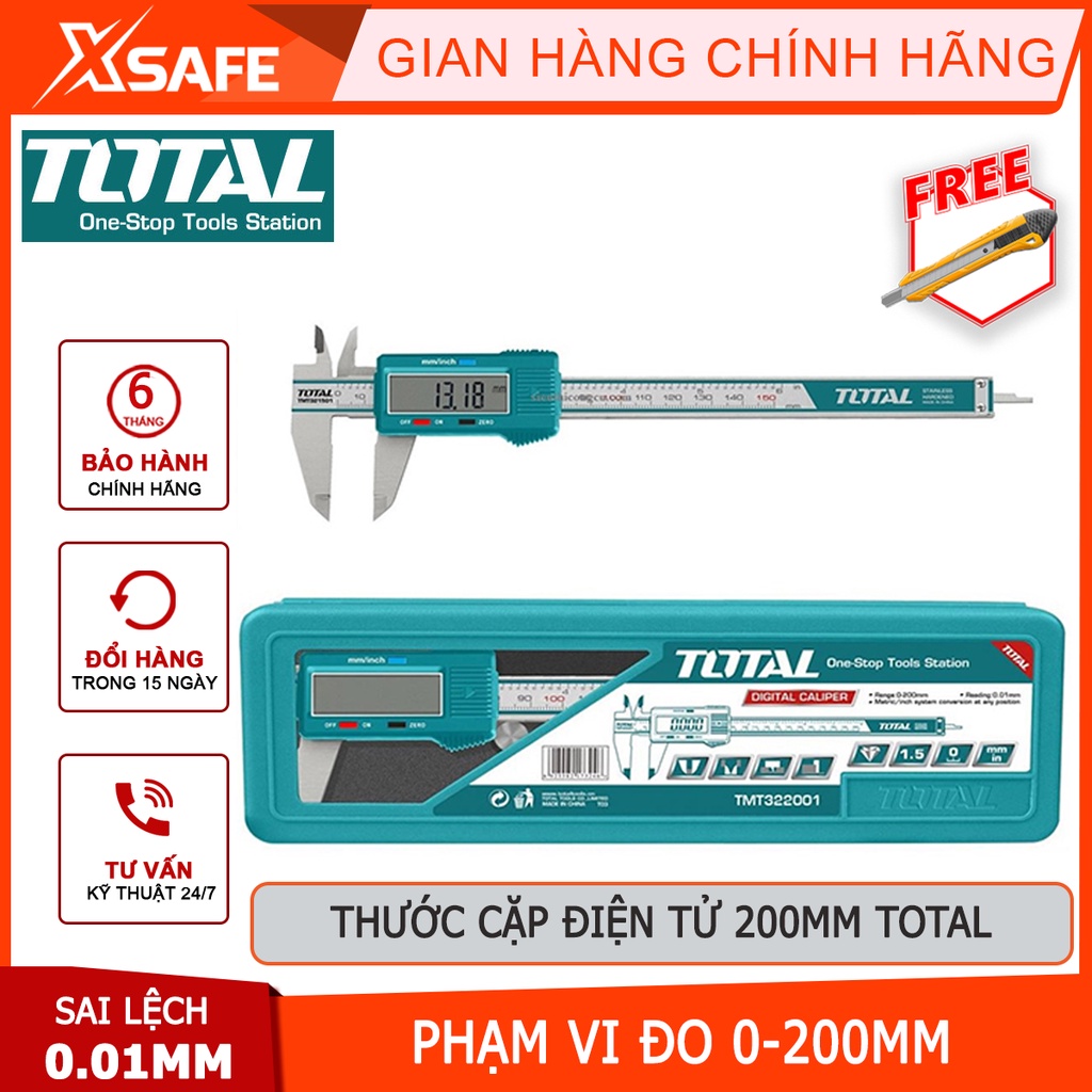 Thước cặp điện tử 200mm TOTAL TMT322001 Thước cặp phạm vi đo 0-200mm - 30/T - [XSAFE]