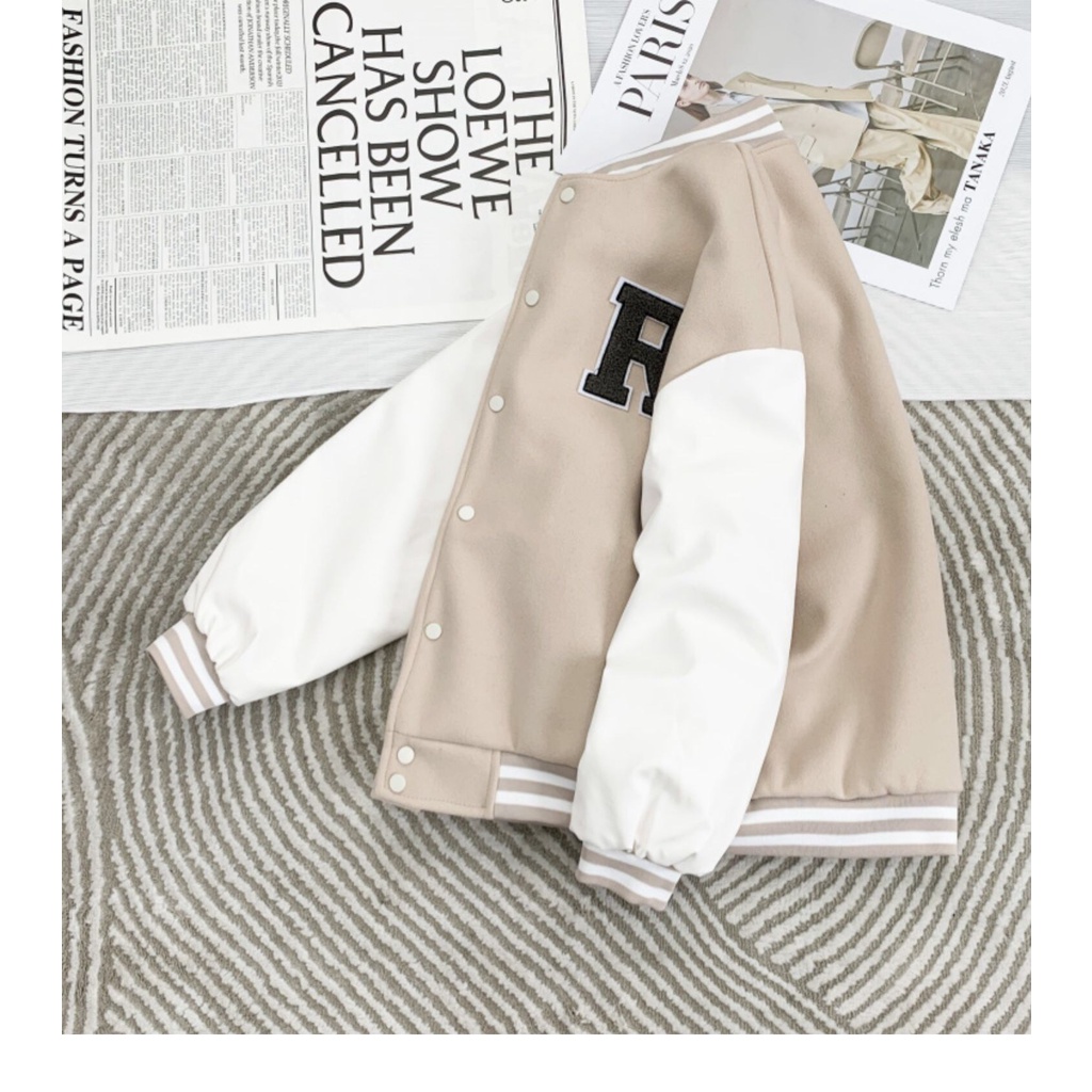 Áo Khoác Bomber Varsity Jacket Bóng Chày Thêu Chữ 𝐑 Chất Da Lộn Lót Dù Form Rộng Basic Nam Nữ Unisex Couple Ulzzang
