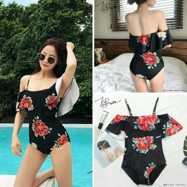 Bikini hoa hồng lêch vai HOT HIT mã 17066 - Hàng xịn giá tốt, chất đẹp