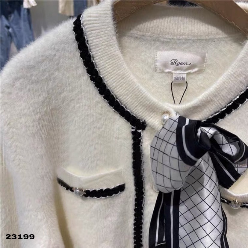 23199	KH23199-KHoác len lông 2 túi ngực nơ vai viển dạ TT- | BigBuy360 - bigbuy360.vn