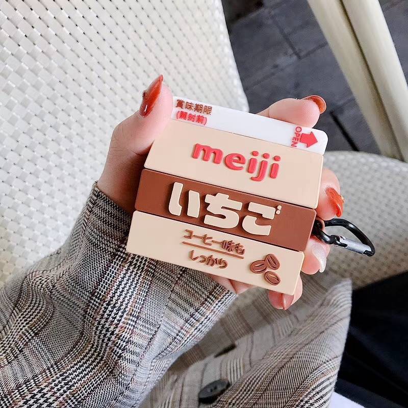 MEIJI Strawberry Chocolate Milk Box Airpods Pro Case cute soft silicone protective Cover for airpods 1/2/pro wireless bluetooth headsets
