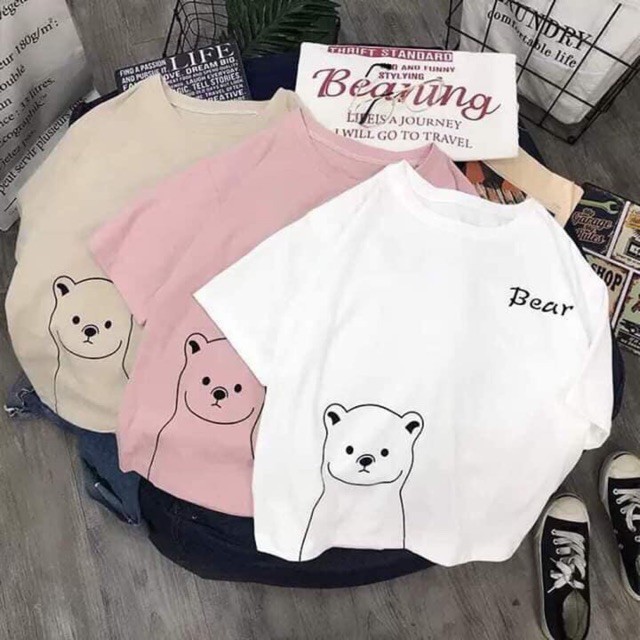 Áo Thun Tay Lỡ KOMBOH Form Rộng Unisex Ulzzang, Áo Phông Nam Nữ GẤU BEAR - A53