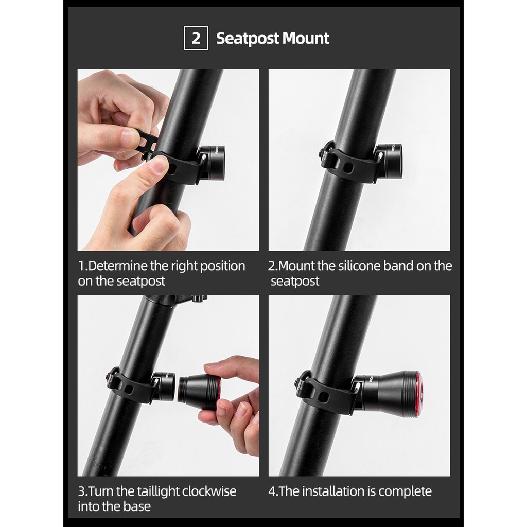 Rockbros Đèn LED Cảnh Báo Phía Sau Chống Thấm Nước IPx6 Q5 Dành Cho Xe Đạp