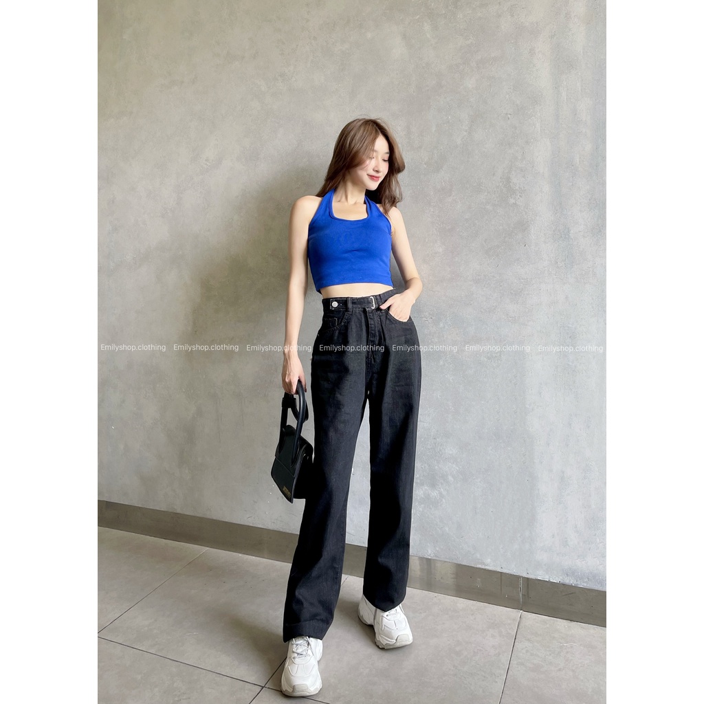 Quần jean nữ ống rộng suông lưng cạp cao form rộng chất đẹp Emilyshop