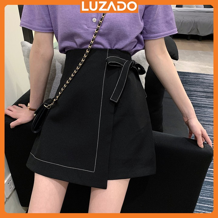 Chân váy chữ a trơn chỉ nổi có nơ buộc ngắn nữ eo cao hè 2021 phong cách mới ôm dáng LUZADO CV01
