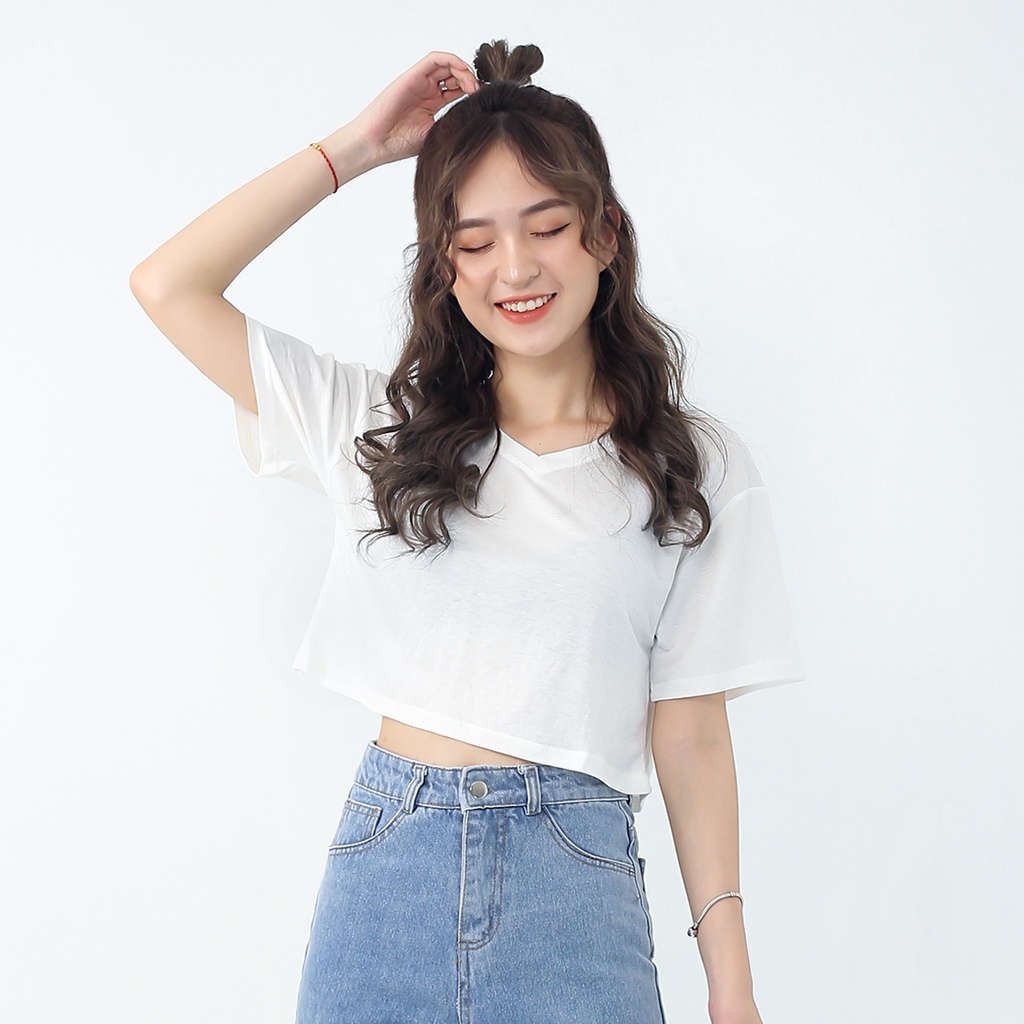 Áo croptop nữ SIKY form rộng cổ tim