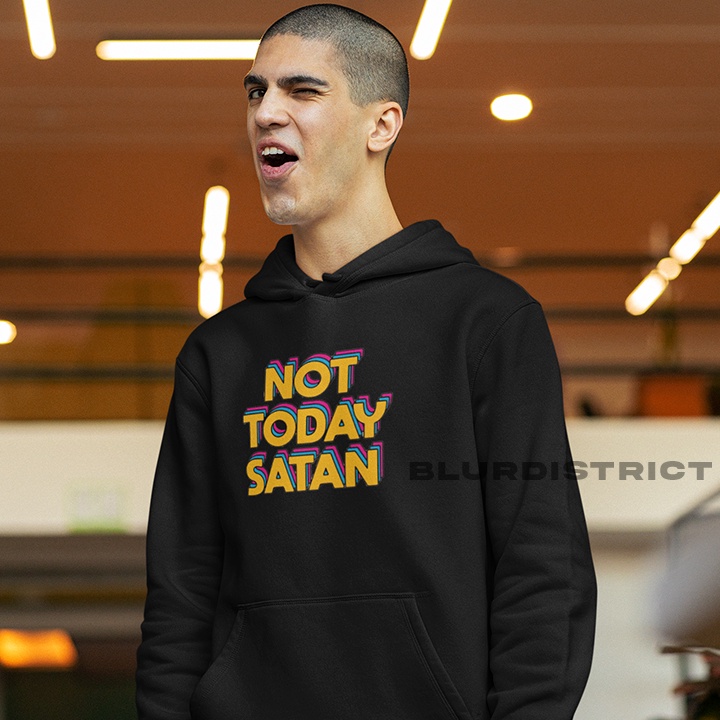 Áo Hoodie Vải Lông Cừu Màu Đen In Chữ NOT TODAY SATAN Cho Nam Và Nữ