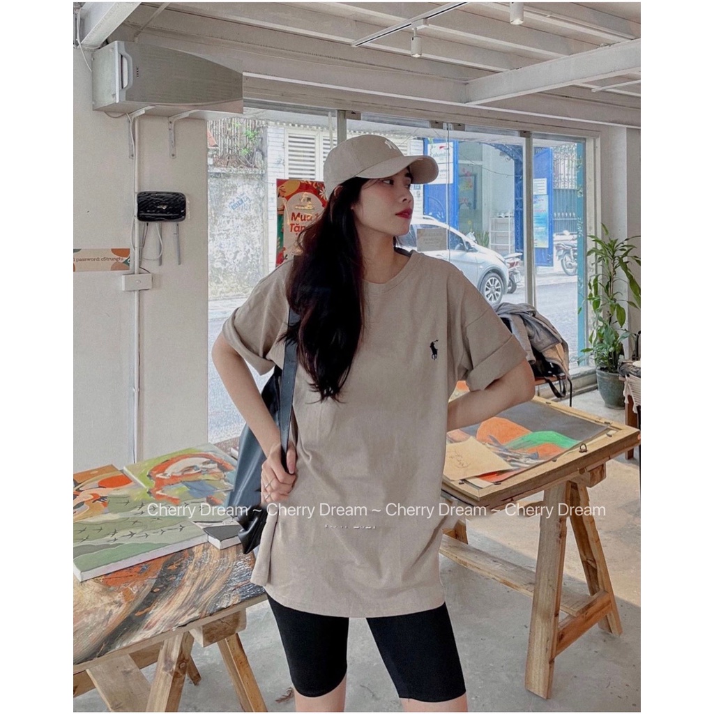 Áo phông oversize chất cotton tuyết thêu hình con ngựa, mặc đôi nam nữ mặc cực mát