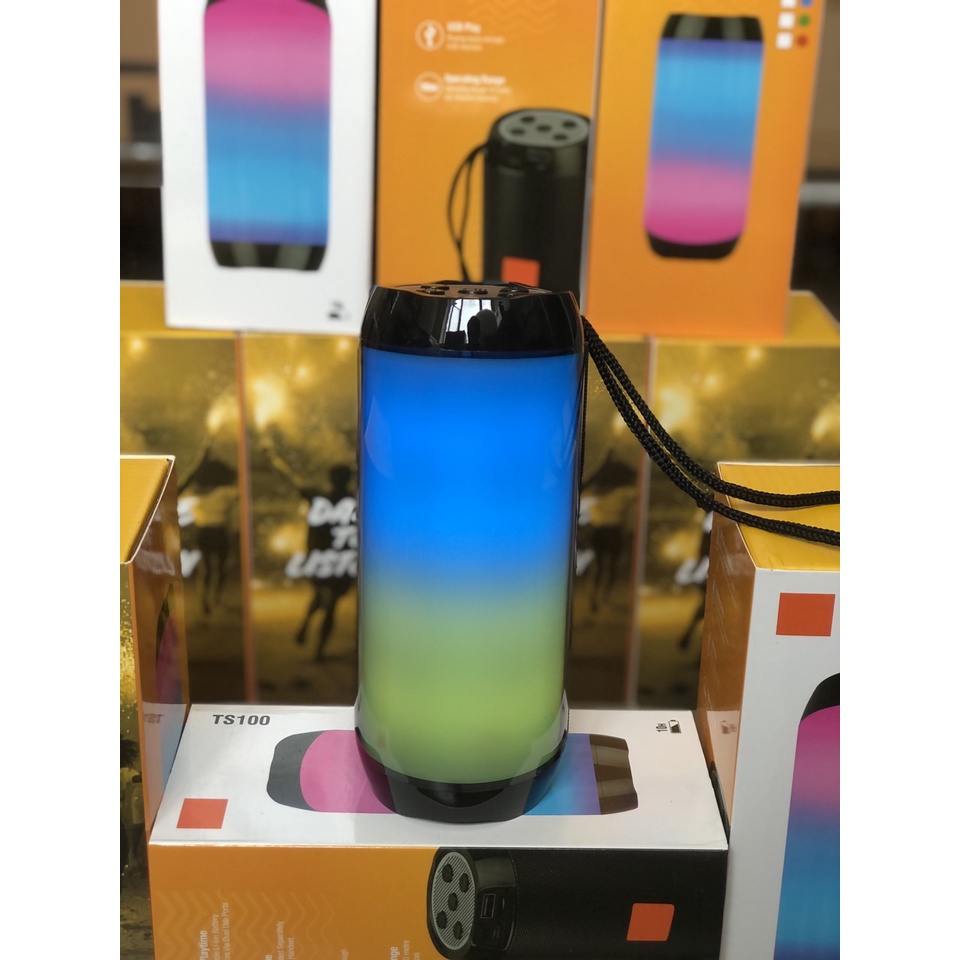 Loa bluetooth Ts100 Led đa màu đa hiệu ứng, Loa nghe nhạc không dây càm tay, loa di động màn đi tiện lợi. BH 12T