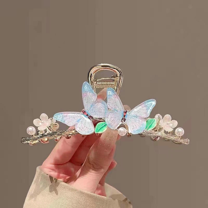 Kẹp Tóc Bướm Hồng Xanh Bằng Kim Loại Phong Cách Hàn Quốc Cho Nữ