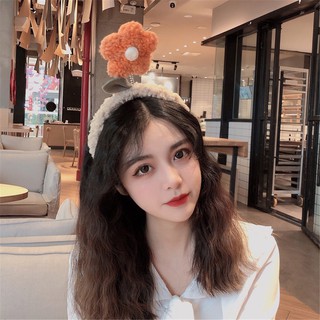 Băng Đô Cài Tóc Lông Xù Đính Hoa Mầm Lò Xo Xinh Xắn Cute