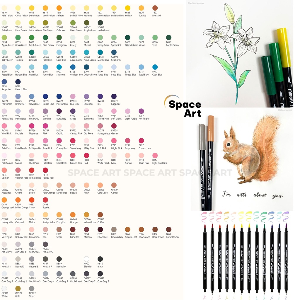 Bút MARKER màu nước MARVY LE PLUME II 1122 double-side Tone Hồng,đỏ,cam,tím