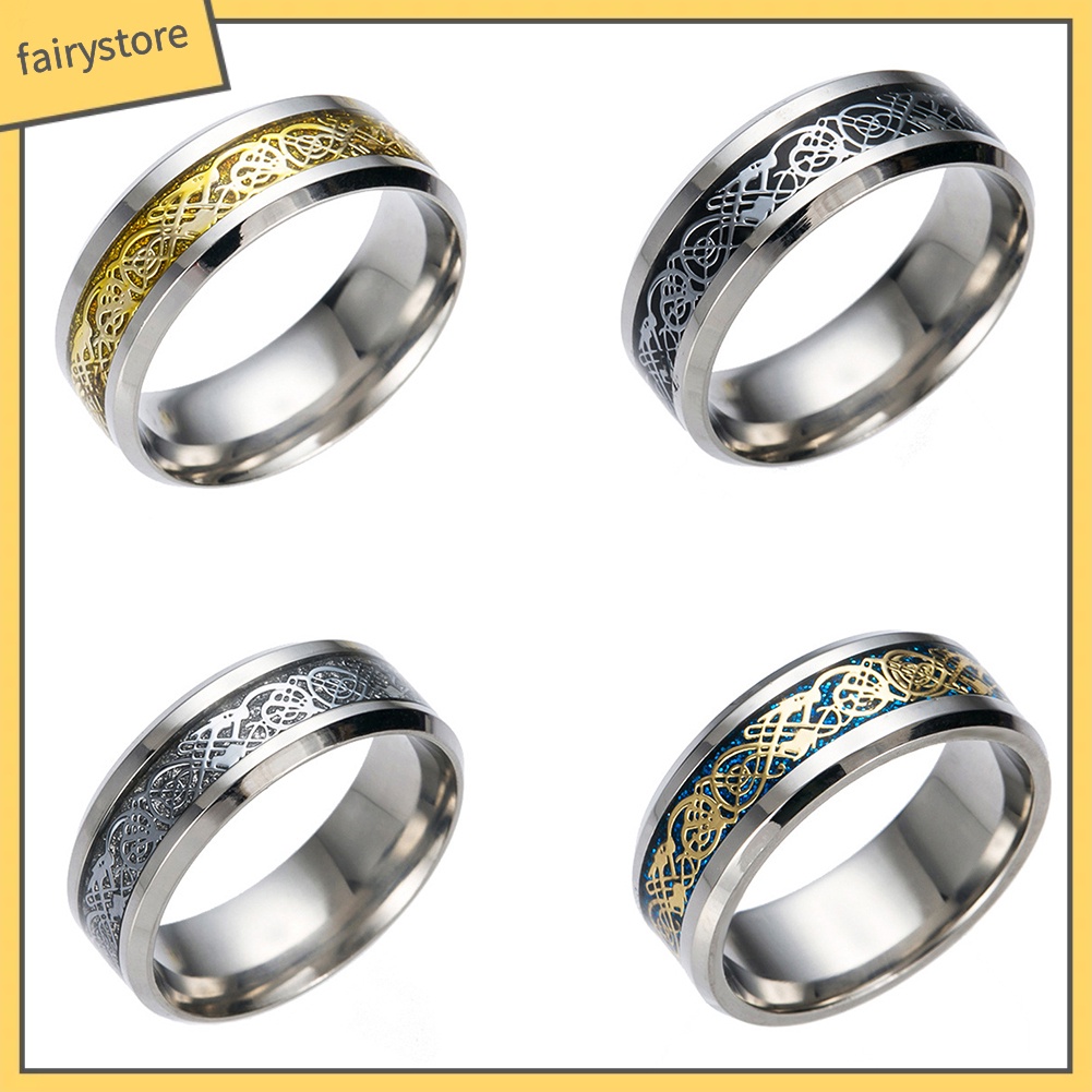 Nhẫn thép titan chặm khắc họa tiết phong cách Châu Âu dành cho nam